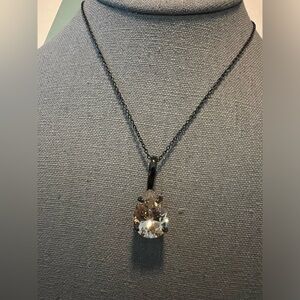 NWOT Yellow Diamond Crystal Quartz w Black Chain Necklace
